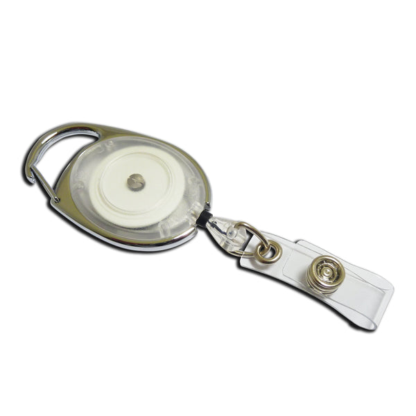 Round Carabiner Badge Reel - 1 1/4" - Belt Clip - Clear Strap