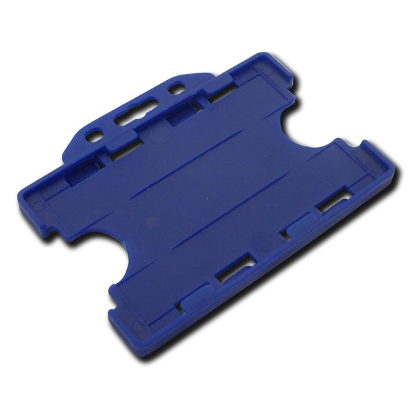 Single Sided Mid Blue Rigid Plastic Horizontal/Landscape Badge Holder - Open-Face Design